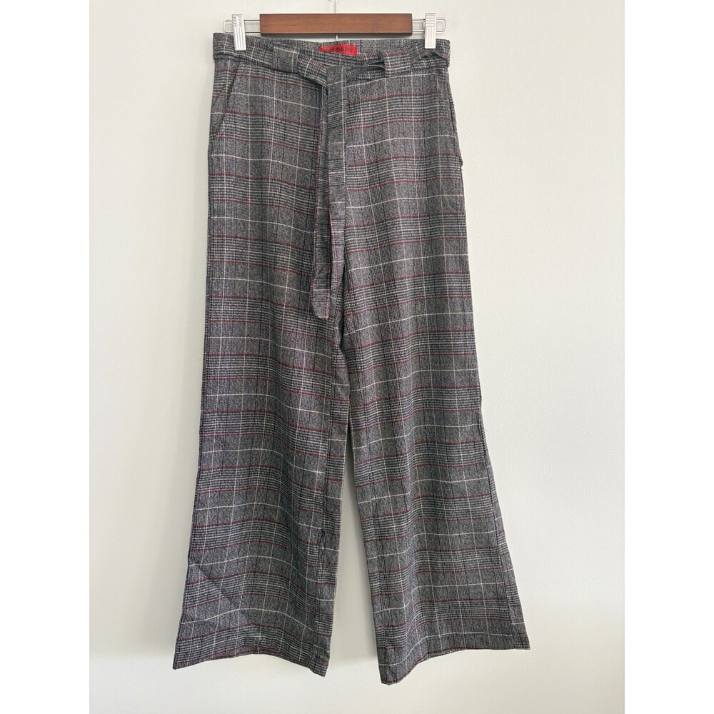 Hot Kiss Dress Pants Juniors Size 1 Red Black Gray Plaid Belt Zipper Business